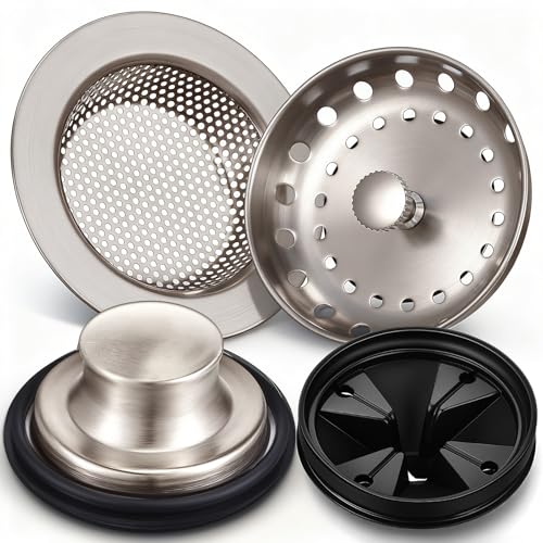 Yiyiring Brushed Silver Garbage Disposal Splash Guard & Stopper Set - 4 Pieces