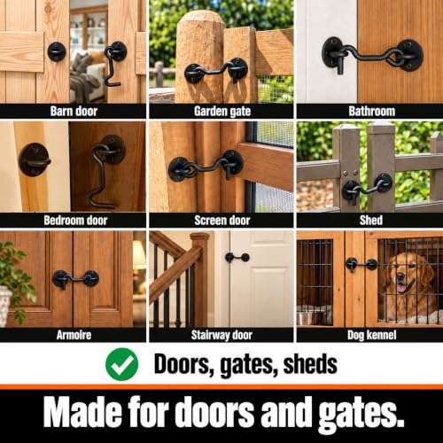 Raswik 4-Inch Privacy Hook and Eye Gate Latch - Black, Easy Barn Door Lock, Model 1