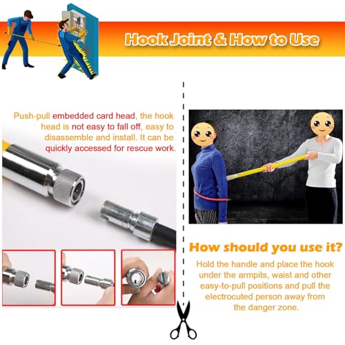 High Voltage Insulated Rescue Hook Commercial, Non-Conductive Electrical Safety Life-Saving Pole Stick, Body Pull Stick, Safety & Defense Tools for Emergency Care(4.9ft/1.5m)