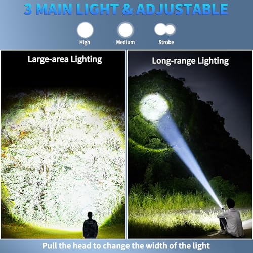 Rechargeable Flashlights High Lumens, 99000 LM Super Bright Flashlight with 7 Modes, Adjustable Powerful Flash Light with COB Light, Waterproof Handheld Flashlight for Home Camping Hunting