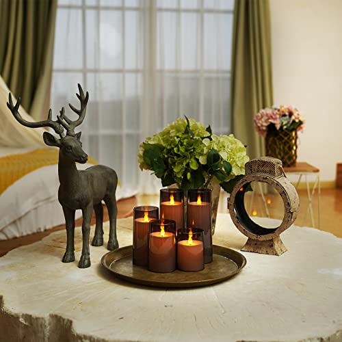 Gray Flickering Flameless Candles Set of 5 - Battery Operated Acrylic LED Pillar Candles with Remote & Timer