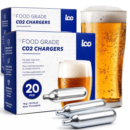 ICO 16g Non-Threaded CO2 Cartridges, Food Grade, 20 Count
