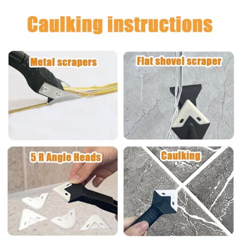 10 PCS Silicone Caulking Tools (Stainless Steel head) 5 in 1 Sealant Finishing Tool Grout Remove Scraper,Caulk Remover Glass Glue Angle Scraper for Bathroom Kitchen Floor,Window,Joint