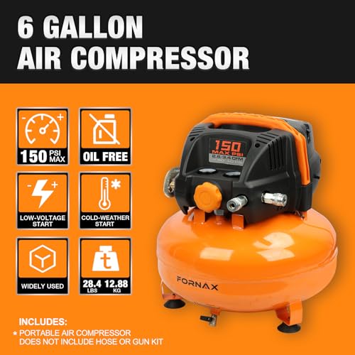 Fornax Pancake Air Compressor 6 Gallon Portable Electric 150 PSI Oil-Free