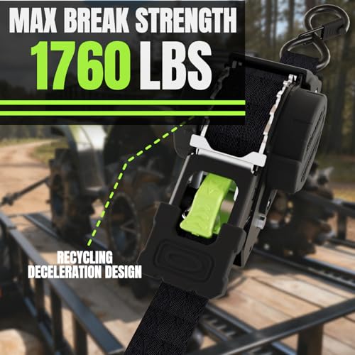 UMIRO Black-Green 2 Pack Heavy Duty 1x12ft Retractable Ratchet Straps for Cargo & Vehicles