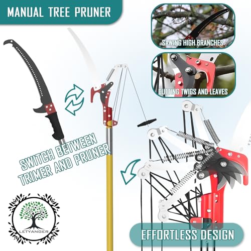 7.3-27 ft Extendable Pole Saw with Blade & Branch Scissors - Lightweight Pruning Tool Set