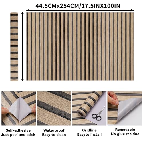 Dark Brown Wood Slat Peel and Stick Wallpaper - 17.5"x100" Textured Faux Wood Wall Panel for Bedroom & Kitchen