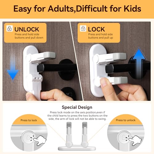Door Lever Locks for Kids Safety, Strong 3M Adhesive Baby Proofing Door Handle Locks, Durable ABS Child Locks for Doors, Windows, Faucets, No Tools Needed or Drill (White-2Pack)