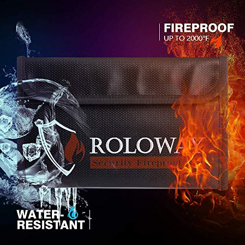 ROLOWAY Small Fireproof Water-Resistant Money Bag 5x8 inch Silver & Black 2-Pack