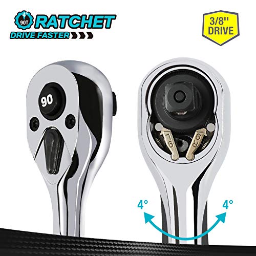 DURATECH 3/8-Inch Drive Ratchet Wrench 90-Tooth Quick-Release Polished Chrome