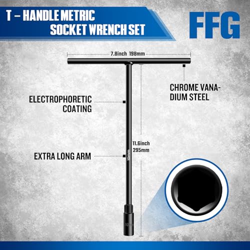 FFG T - Handle Metric Socket Wrench 6- Point 10mm Chrome Vanadium Steel T Handle Wrench Hex Socket For Car Motorcycle Dirtbike Repair