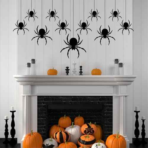 Halloween Spider Wall Decals ? Creepy Black Spider Stickers for Halloween Decorations, Removable Vinyl Wall Decor for Fireplace, Living Room, Windows & Party Decor