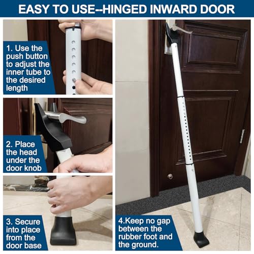 Rerishom 2 Pack Heavy Duty White Door Security Bar, Adjustable Patio Lock