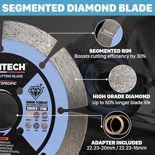 KEENTECH Segmented Diamond Saw Blade 4-1/2 inch, for Smooth Cutting Concrete Marble Granite Brick Masonry, Diamond Blade for Angle Grinder, 4.5" Dry or Wet Cutting Concrete Saw Blades (2-Pack)