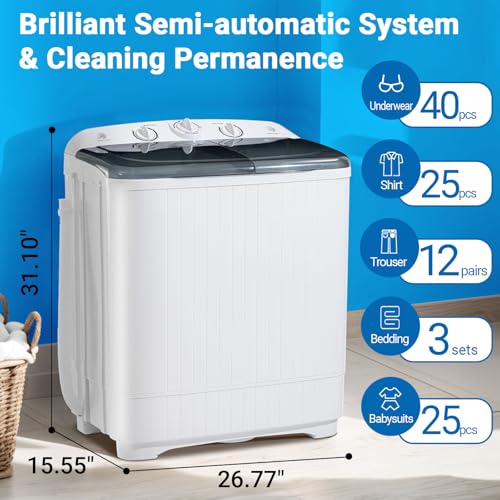 Erivess 32lbs Black Compact Twin Tub Washing Machine with Dryer & Hangers