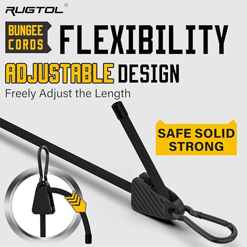 Rugtol Black 48-Inch Adjustable Bungee Cords with Hooks, Pack of 6, Heavy Duty Outdoor Cargo Straps