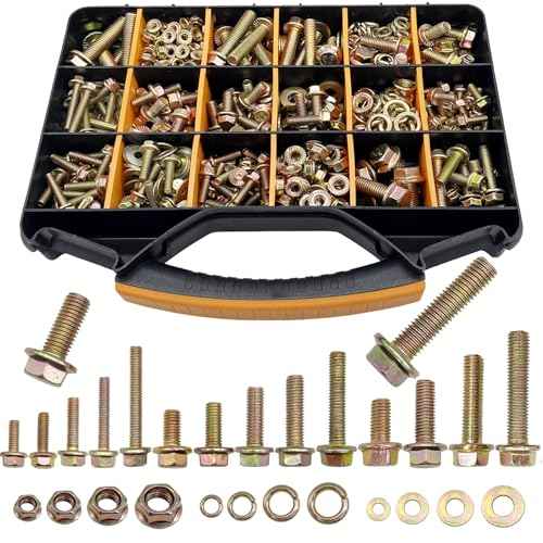 820pcs Metric Flange Bolt Assortment, Bolts and Nuts Kit, M6x1.0, M8x1.25, M10x1.5, M12x1.75(16mm to 50mm) Bolts and Nuts Assortment, Flange Hex Bolts and Nuts Washers Kit, Yellow Zinc, 16 Sizes