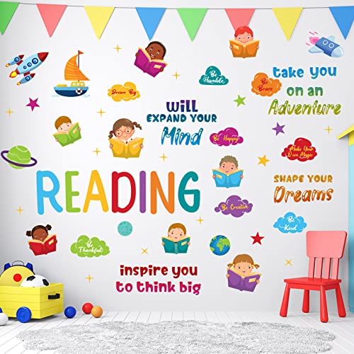 Leinuosen Inspirational Reading Wall Decals for Classroom Kids - 5 Sheets