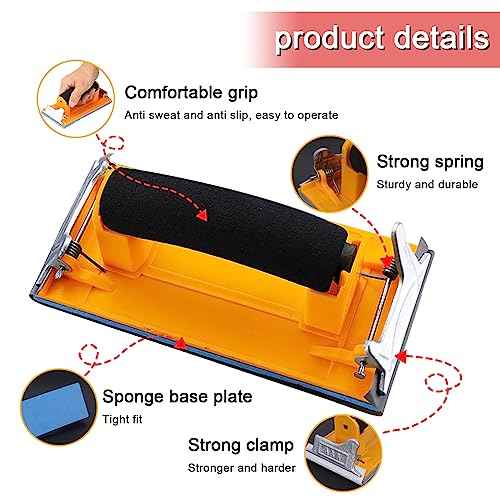 Sandpaper Holder with Sponge Handle, 36 Pack 120 to 3000 Assorted Grit Dry & Wet Sandpaper with 1 Pack Hand Sander, Manual Hand Sanding Block for Drywall Wood Metal Furniture Polishing