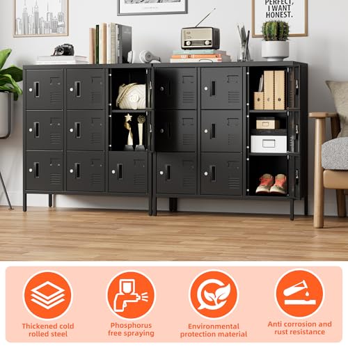 Aobabo 9-Door Metal Locker with Lock and Card Slot, Black – Compact Employee Storage