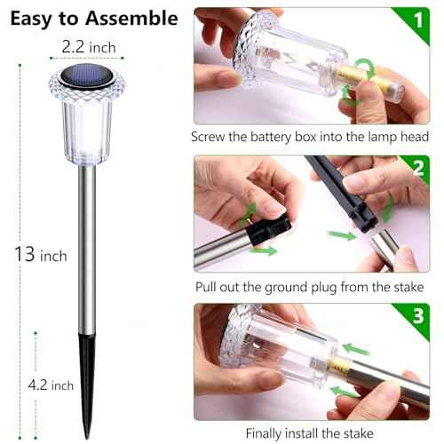 DenicMic Solar Lights Outdoor 10 Pack Waterproof 6000K Cold White LED Stainless Steel Stake for Pathway Yard Garden Driveway Solar Powered Outside Christmas Decor