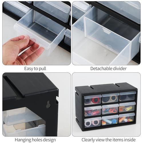 Guankan Plastic Parts Cabinet with 9 Drawers, Black Desktop Storage Organizer