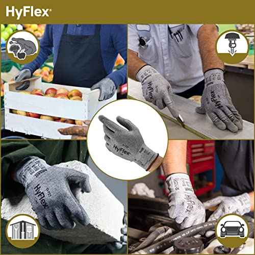HyFlex Ansell 11-727 Ultralight Cut-Resistant Industrial Gloves w/Reinforced Palm for Machinery, Auto, Warehousing Grey