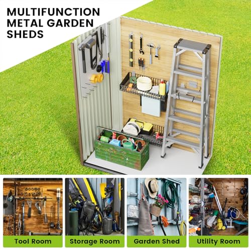 MilleLoom 5x3FT Outdoor Storage Shed, Heavy Duty Garden Tool Storage Shed with Lockable Doors and Sloping Roof, Weatherproof Metal Storage House for Backyard, Patio, Garden, Lawn