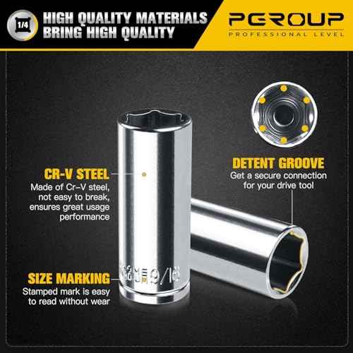 1/4¡± Drive SAE Socket Set, 11PCS Deep Hex Socket Set (3/16¡±-9/16¡±), Cover Most Commonly Sizes, Chrome Vanadium Steel with 3/8¡±F to 1/4¡±M Socket Adapter