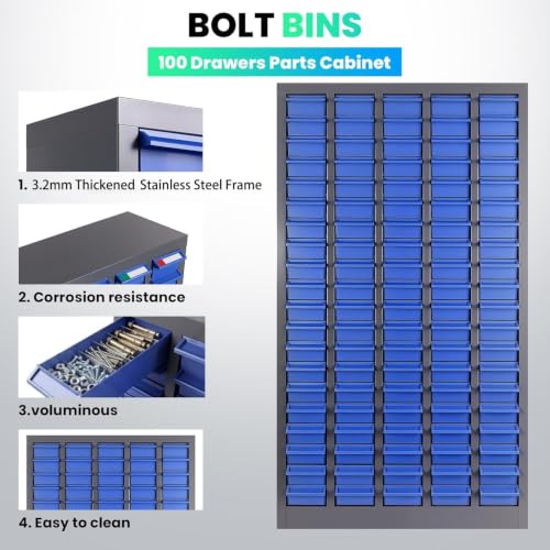 QUARPAL 100-Drawer Parts Cabinet - 500 Dividers, Steel Tool Storage Organizer