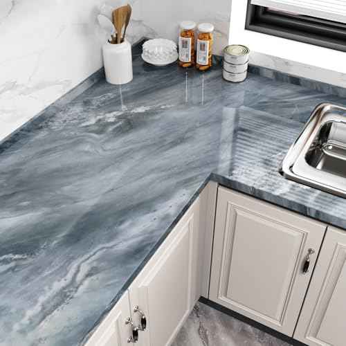 Wallercity Glossy Marble Contact Paper for Kitchen Countertops Granite Peel and Stick Marble Wallpaper Waterproof Removable Wall Paper for Counters Table Top Desk Vinyl Wrap for Cabinets 15.8''x78.7''