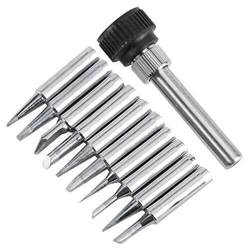 900M-T Series Copper Base Solder Iron Tips Set Electroplating Iron and Replaceable Low Temperature Soldering Shape I B K 1.2D 1.6D 2.4D 3.2D 2C 3C 4C[10 pcs Tips +1 Retaining