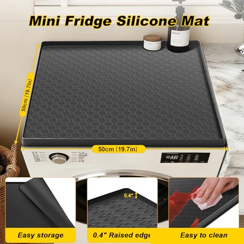 Anelueeoo 19.7x19.7 Inch Mini Fridge Silicone Mat with Raised Edge – Non-Slip Drip Tray for Appliances (Black, 19.7"x19.7"x0.4")