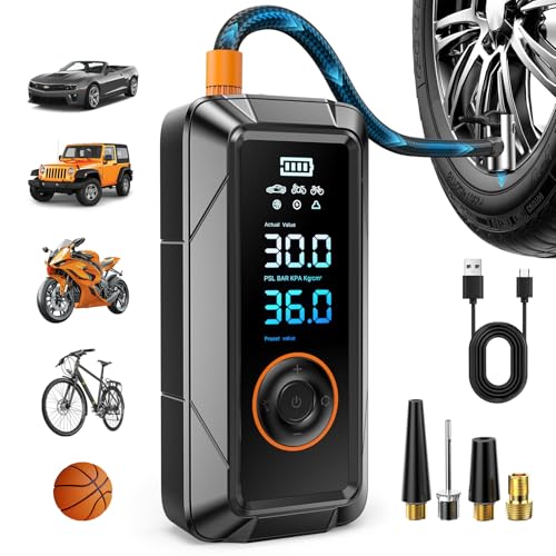 Ziweo Black Portable Cordless Tire Inflator with Digital Pressure Gauge