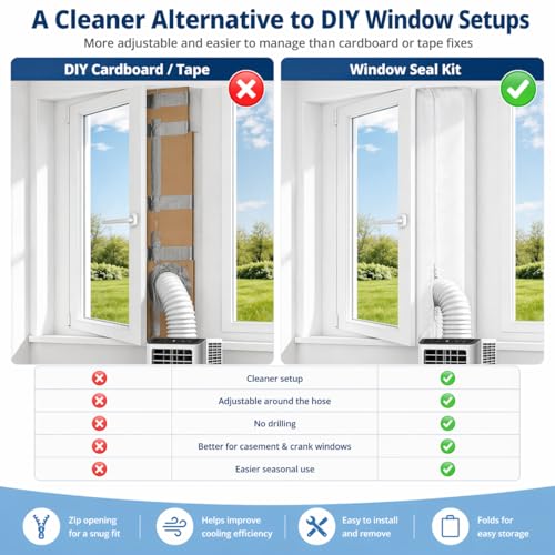 118 Inch Portable AC Window Seal Kit for Casement & Crank Windows - No-Drill Waterproof Vent