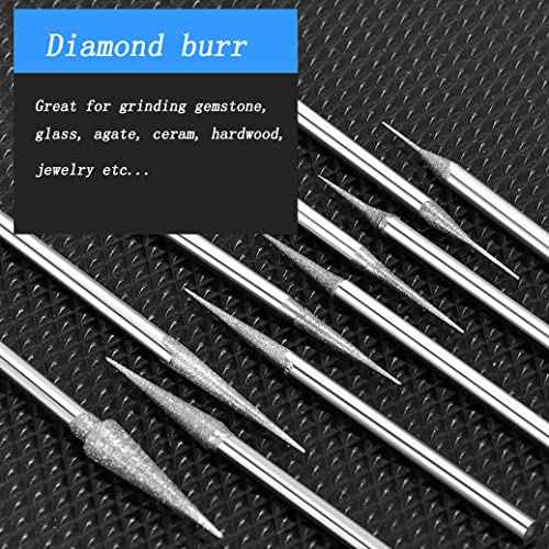 Luo ke 10 Pcs Tapered iamond Burr - 3/32'' Shank Cone Shape Diamond Burs Stone Carving Bits for Rotary Tools includes Dremel (D Type)