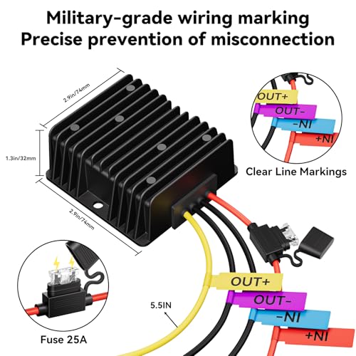 36V 48V to 12V 20A DC Step-Down Converter for Golf Cart RV Solar Waterproof