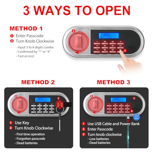 Aprxuvot 1.3 Cuft Fireproof Safe Box for Home Security, Water & Fire Resistant with Digital Lock & Alarm System