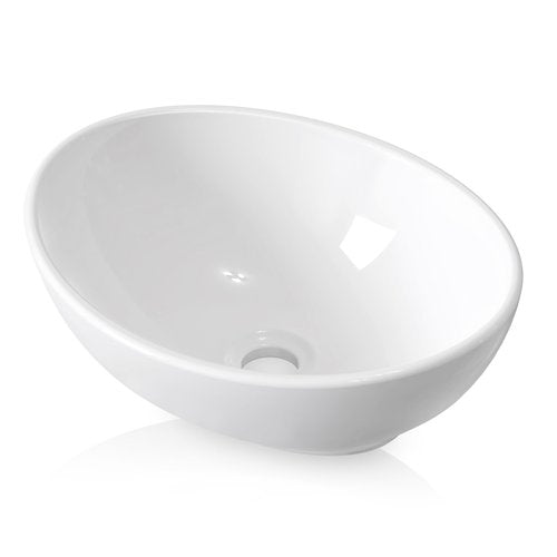 KES Bathroom Vessel Sink, Bowl Sink White Vessel Sink Oval Bathroom Sink 16" x 13" Countertop Modern Egg Shape Above Counter Bathroom Vanity Sinks Bowl, BVS124