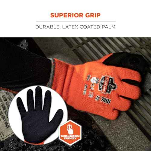 Ergodyne ProFlex 7401 Coated Winter Work Gloves, Latex Coated Palm, Thermal Fleece Lining, Orange
