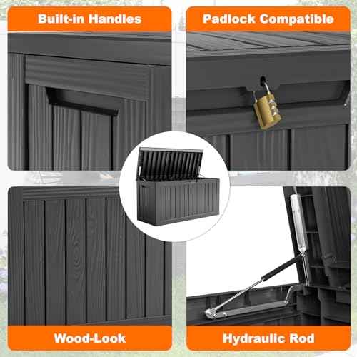 90 Gallon Resin Deck Box, Lockable Patio Outdoor Storage Box for Furniture, Garden Tools and Tools Storage, Waterproof Outside Storage Box - Black