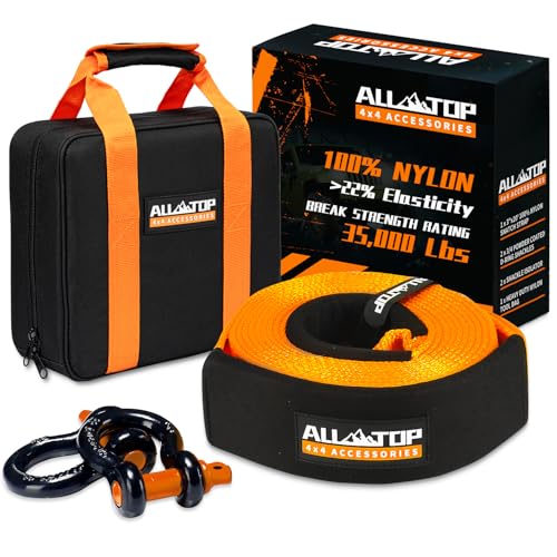 ALL-TOP Heavy Duty Tow Strap Kit 3x20ft (35,000lbs) with Shackles & Storage Bag