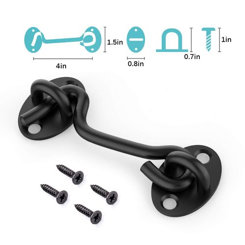 Barn Door Lock Gate Latch - 2 Pack 4 Inch Black Hook and Eye Latch Heavy Duty Screen Latches Hardware Stainless Steel Gate Lock Cabin Hooks for Sliding Door Bedroom Outdoor Window Cabinet Bathroom