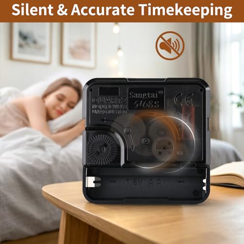 Semiround Silent Quartz Clock Movement Kit with 4 Short Hands & 2 Shaft Lengths - Model Shaft 22.7mm, Thread 16.5mm for 3-7 Inch Mini Clocks