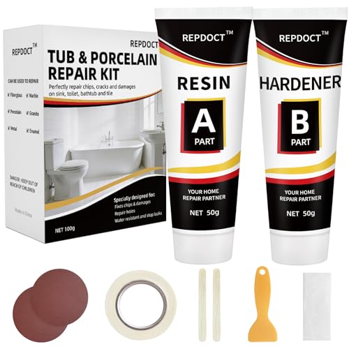 Porcelain and Fiberglass Tub Repair Kit | White, Fast-Cure, Long-Lasting