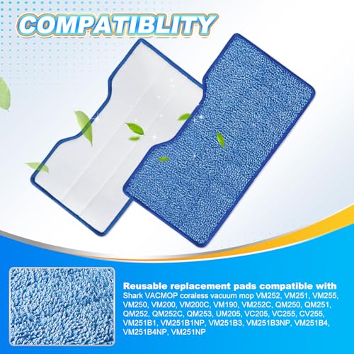 KeePow Reusable Mop Pads Refills for Shark VACMOP VM252 VM200 - 4+2+1 Pack (Blue)