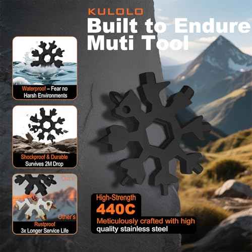 White Elephant Gift for Adults 2025 ? 18 in 1 Snowflake Multi Tool,Stainless Steel EDC Gadget with Bottle Opener,Wrench & Key Ring ? Christmas Stocking Stuffer for Dad,Husband,Men(Black)