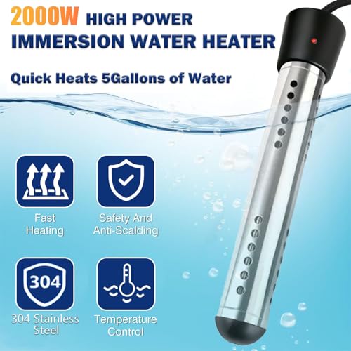 2000W Portable Water Heater with Digital LCD Thermometer for Bath & Camping