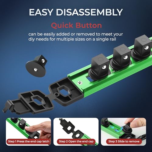 Reniteco Magnetic Socket Organizer 3/8” Aluminum Rail with 14 Clips, Green (Variation)