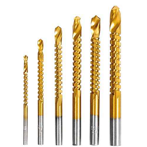 Titanium Coated HSS Twist Drill Bits - 6pcs 3-8mm Serrated Grooving Cutting Carpenter Side Cutting Tap Spiral Saw Drill Bit Woodworking Wood Metal Plastic Hole Holesaw Tool